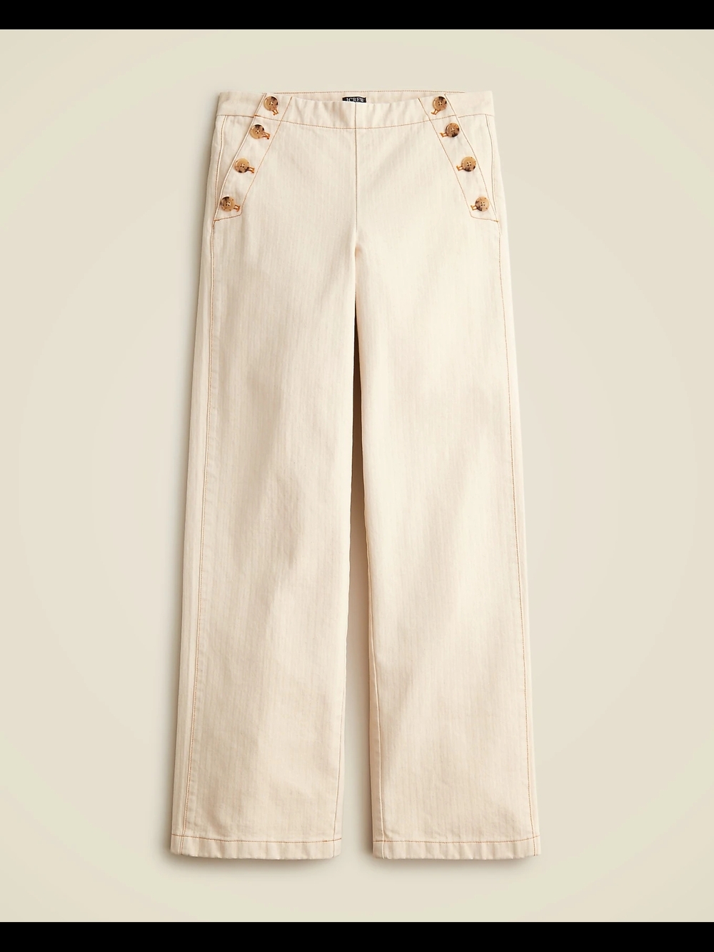 Women's Sailor-button Wide-leg Pants in Ecru Herringbone